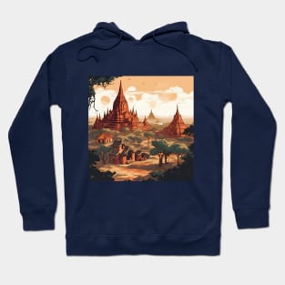 Illustration of Bagan, Myanmar on sunset Hoodie